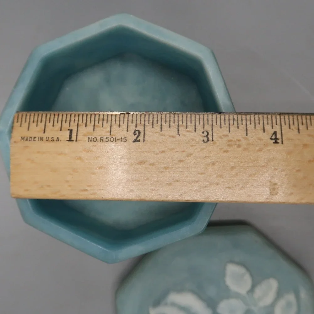 Trinket Box Octogen Shaped Blue & White Rose Soapstone Jewelry Treasure